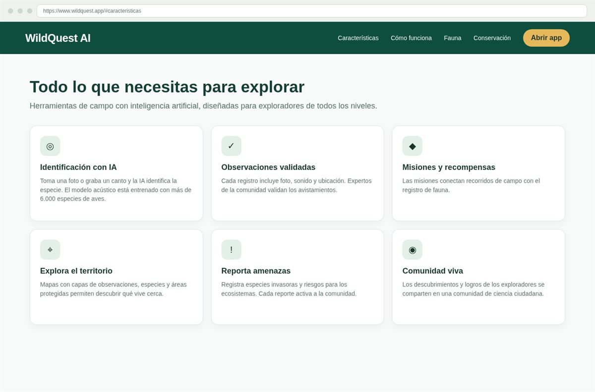 Figura 4: funciones de WildQuest usadas en operaciones de conservación comunitaria